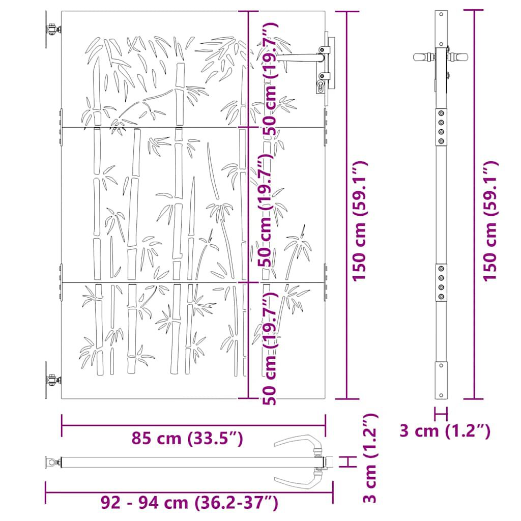 vidaXL Garden Gate 85x150 cm Corten Steel Bamboo Design