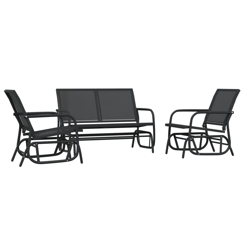 vidaXL 3 Piece Garden Glider Lounge Set Black Textilene and Steel