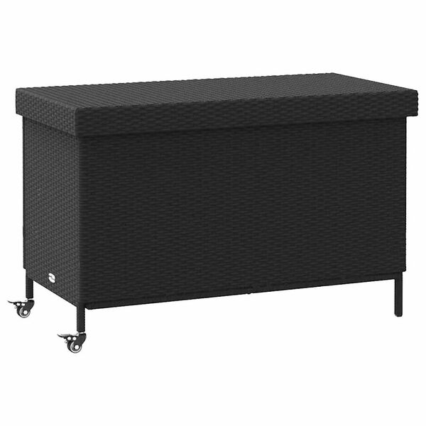 vidaXL Garden Storage Box with Wheels Black 110x55x73 cm Poly Rattan