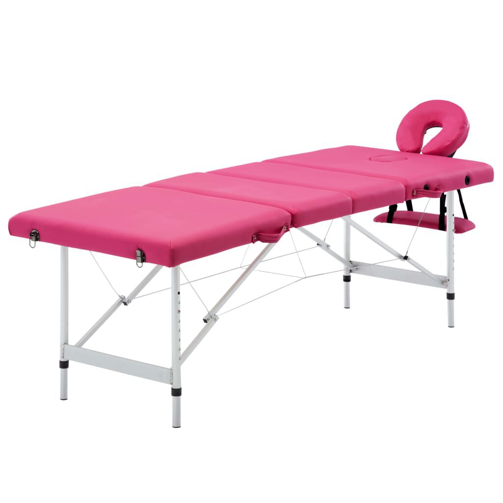 vidaXL Foldable Massage Table 4 Zones Aluminium Pink