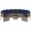 vidaXL Garden Sofa with Table and Cushions Round Grey Poly Rattan