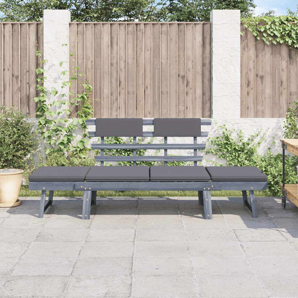 vidaXL Garden Bench with Cushions 2-in-1 190 cm Grey Solid Acacia Wood