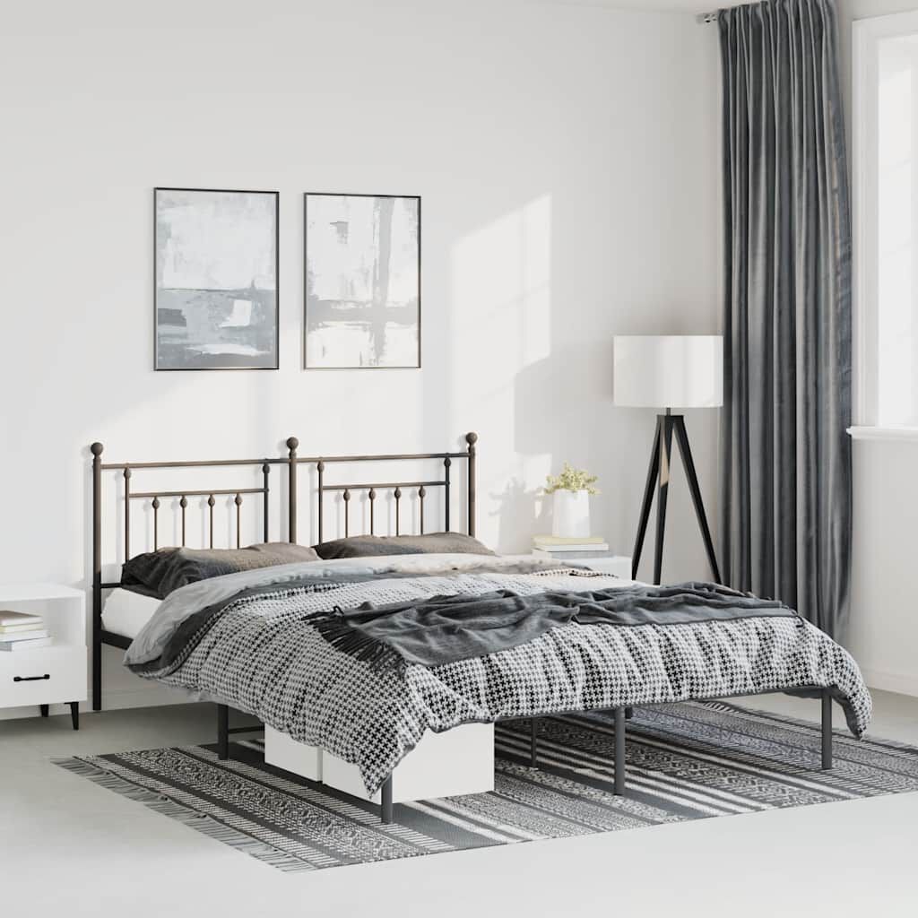 vidaXL Metal Bed Frame without Mattress with Headboard Black 150x200cm