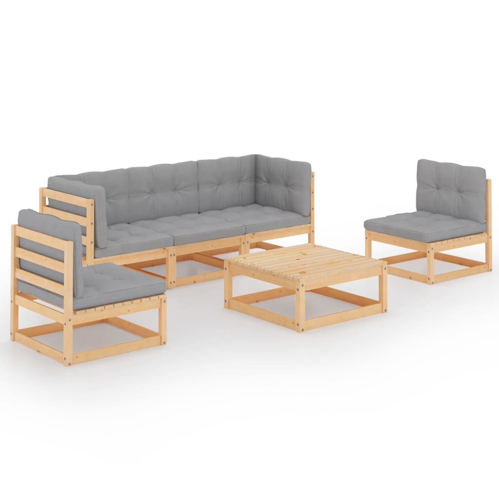 vidaXL 6 Piece Garden Lounge Set with Cushions Solid Pinewood