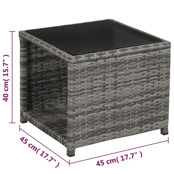 vidaXL 3 Piece Bistro Set with Cushions Poly Rattan Grey