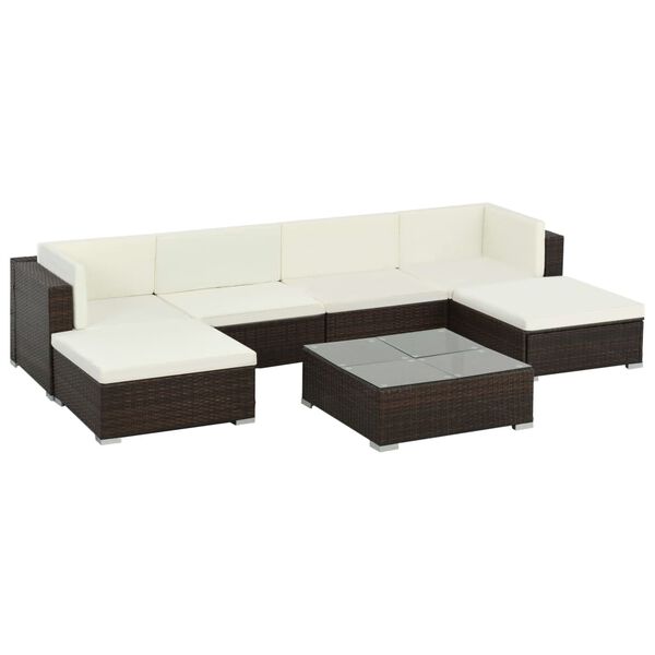 vidaXL 7 Piece Garden Lounge Set with Cushions Poly Rattan Brown