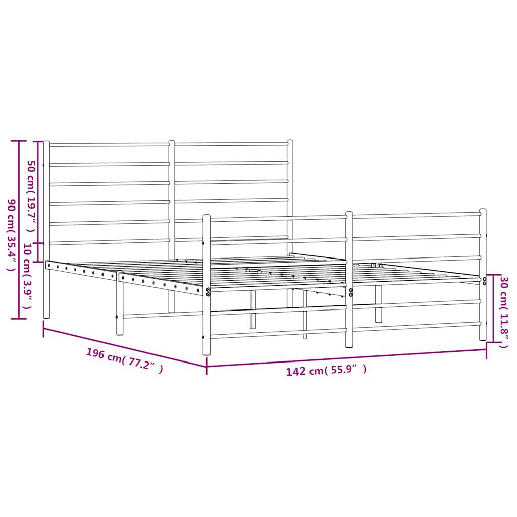 vidaXL Metal Bed Frame without Mattress with Footboard Black 135x190cm