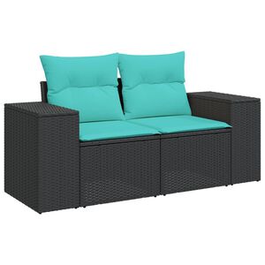 vidaXL Garden Sofa with Cushions 2-Seater Black Poly Rattan
