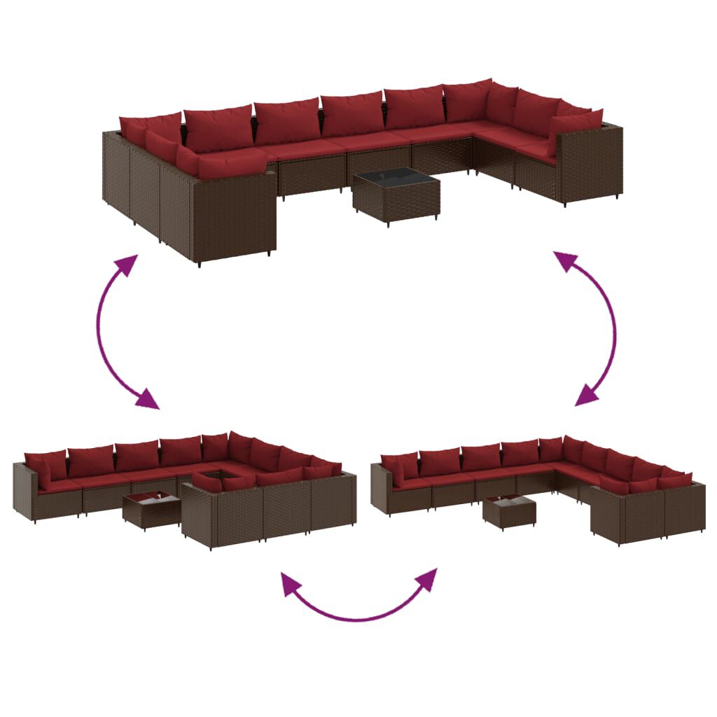 vidaXL 11 Piece Garden Sofa Set with Cushions Brown Poly Rattan