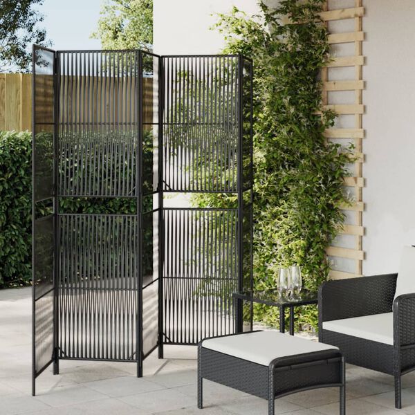 vidaXL Room Divider 5 Panels Black Poly Rattan