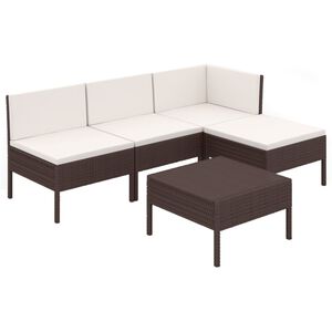 vidaXL 5 Piece Garden Lounge Set with Cushions Poly Rattan Brown