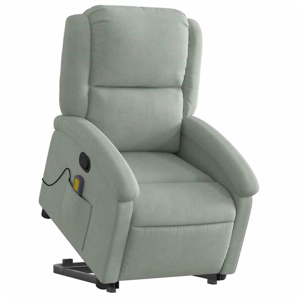 vidaXL Stand up Massage Recliner Chair Light Grey Velvet
