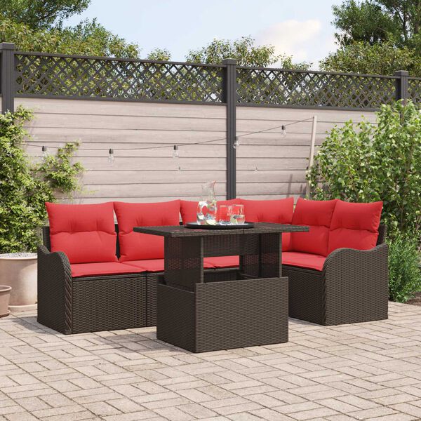 vidaXL 6 Piece Garden Sofa Set with Cushions Brown Poly Rattan