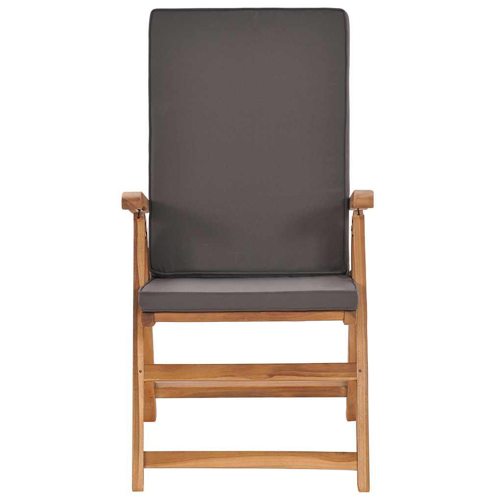 vidaXL Reclining Garden Chairs with Cushions 2 pcs Solid Teak Wood Grey