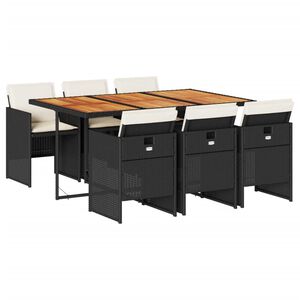 vidaXL 7 Piece Garden Dining Set with Cushions Black Poly Rattan