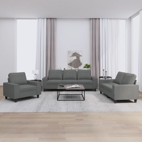 vidaXL 3 Piece Sofa Set Dark Grey Fabric
