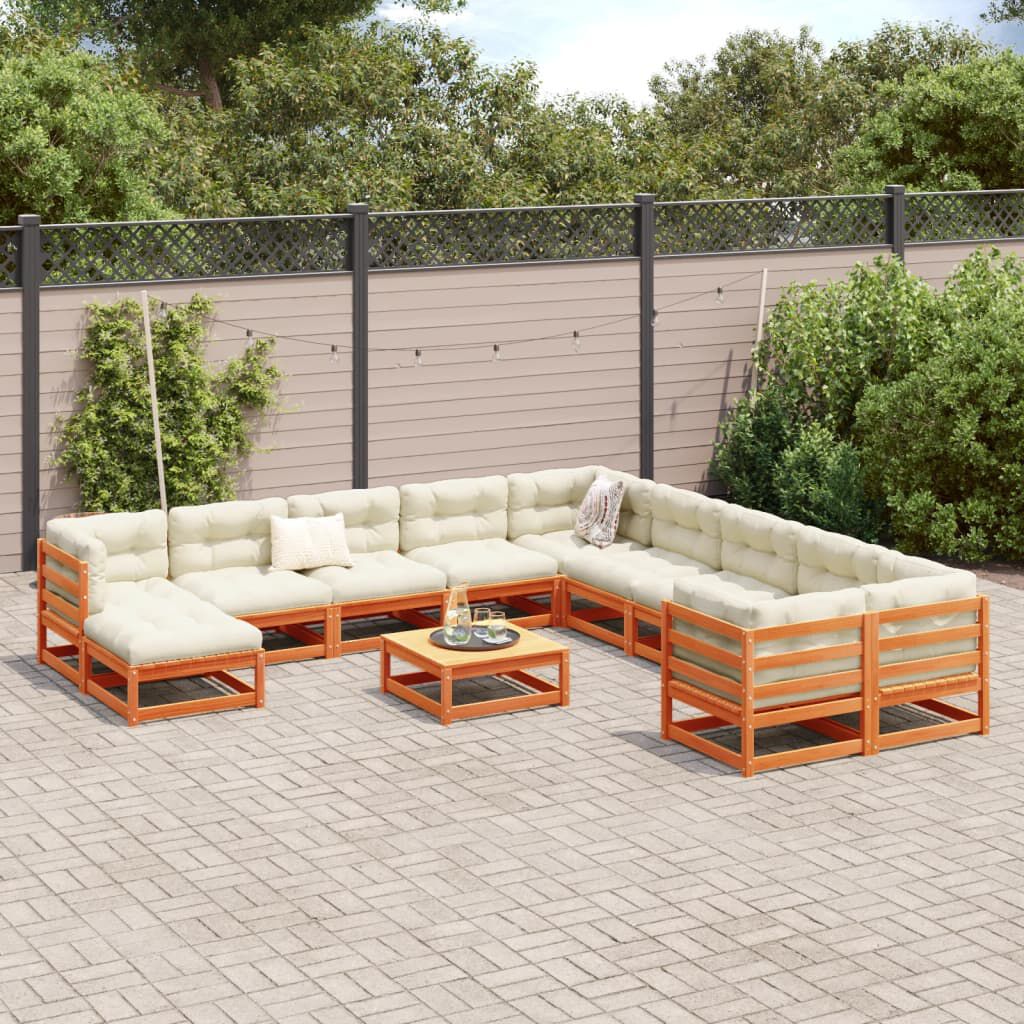 vidaXL 12 Piece Garden Sofa Set Wax Brown Solid Wood Pine