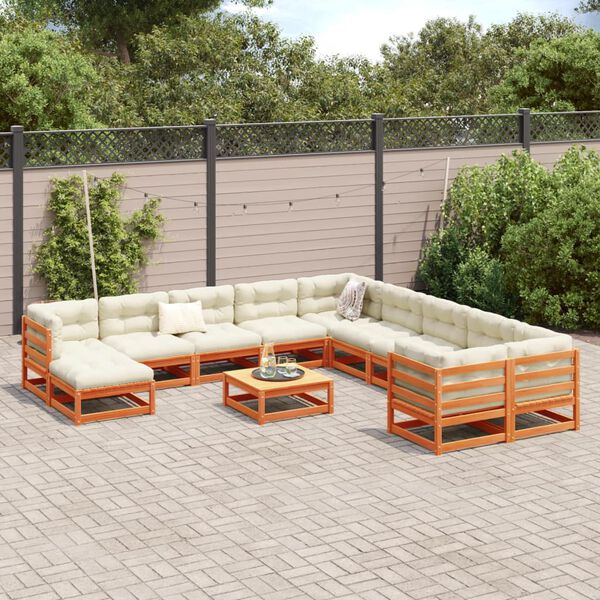 vidaXL 12 Piece Garden Sofa Set Wax Brown Solid Wood Pine