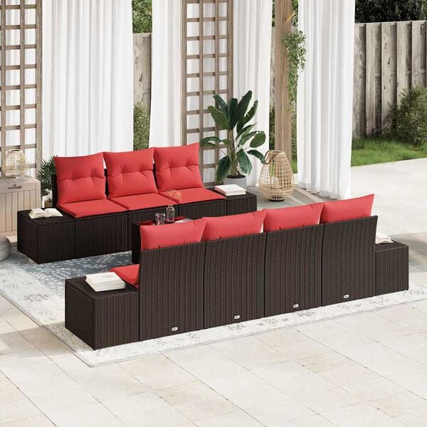 vidaXL Garden Sofa Set with Cushion 8 pcs Brown Poly Rattan