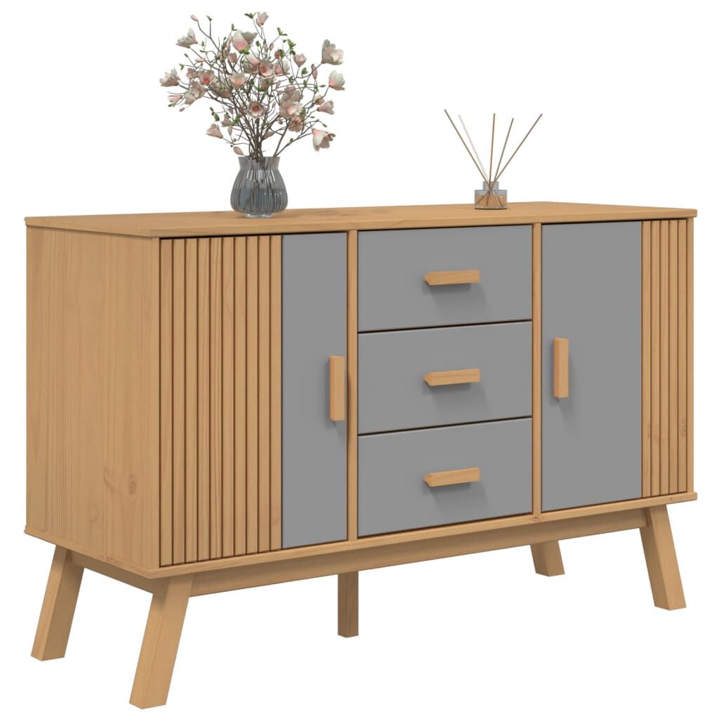 vidaXL Sideboard OLDEN Grey and Brown 114x43x73.5cm Solid Wood Pine