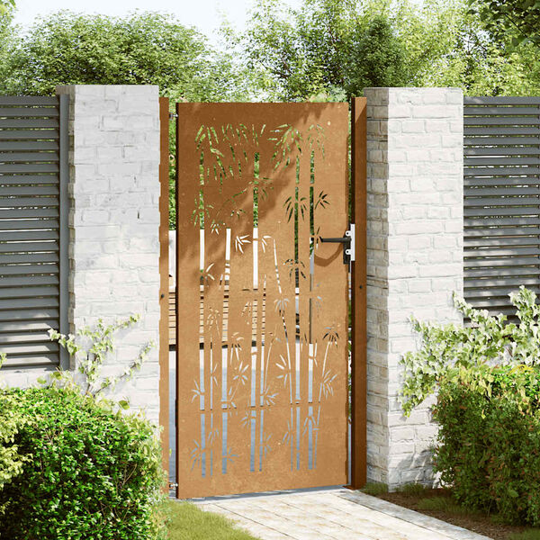 vidaXL Garden Gate 105x180 cm Corten Steel Bamboo Design