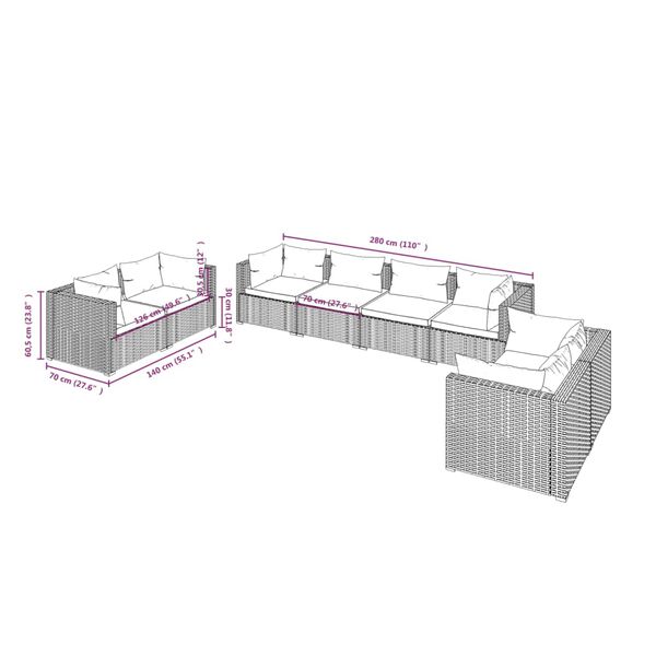 vidaXL 8 Piece Garden Lounge Set with Cushions Poly Rattan Grey