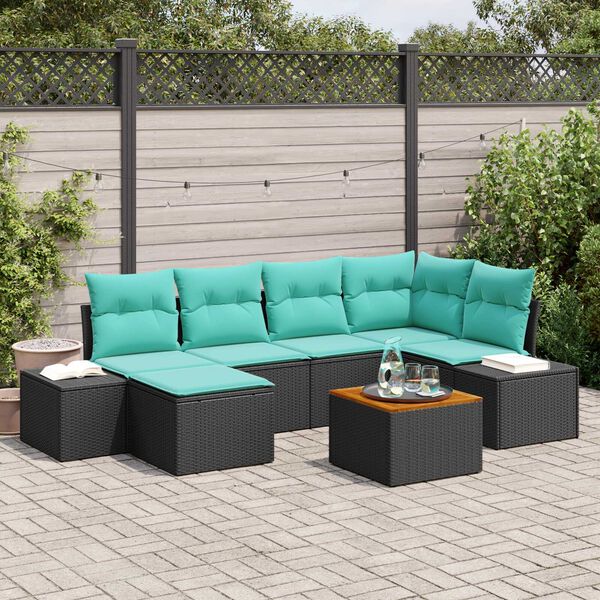 vidaXL Garden Sofa Set 7 pcs Black, turquoise