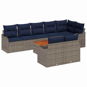 vidaXL Garden Sofa Set with Cushion 9 pcs Grey Poly Rattan