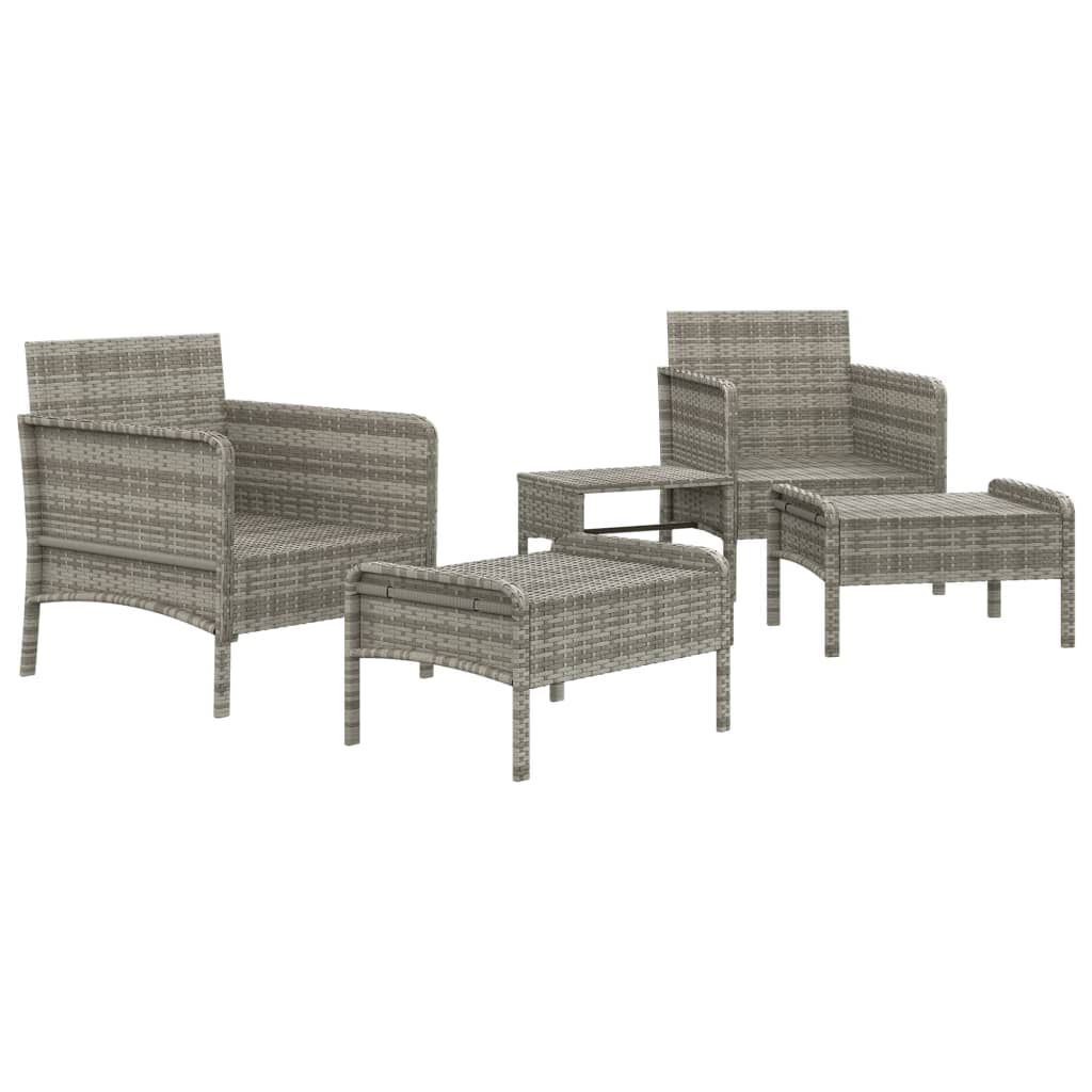 vidaXL 5 Piece Garden Lounge Set with Cushions Grey Poly Rattan