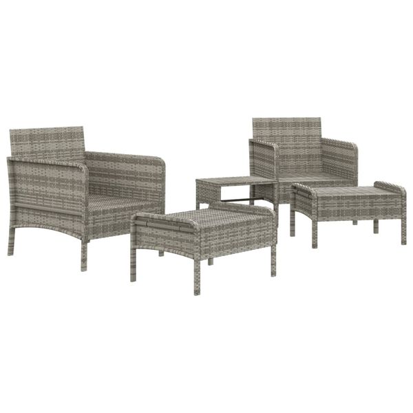 vidaXL 5 Piece Garden Lounge Set with Cushions Grey Poly Rattan
