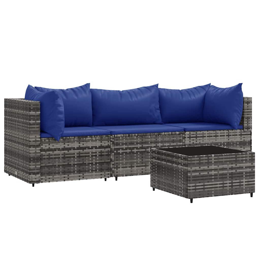 vidaXL 4 Piece Garden Lounge Set with Cushions Grey Poly Rattan