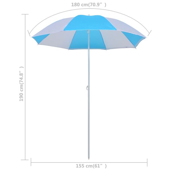 vidaXL Beach Umbrella Shelter Blue and White 180 cm Fabric