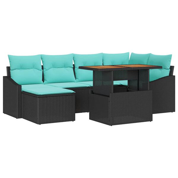 vidaXL Garden Dining Set with Cushion 7 pcs Black and Teal