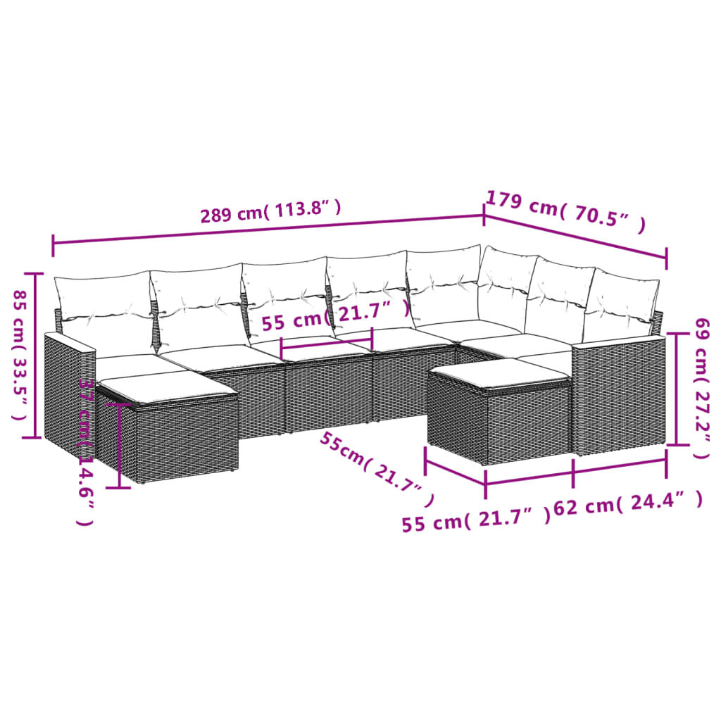 vidaXL 9 Piece Garden Sofa Set with Cushions Black Poly Rattan