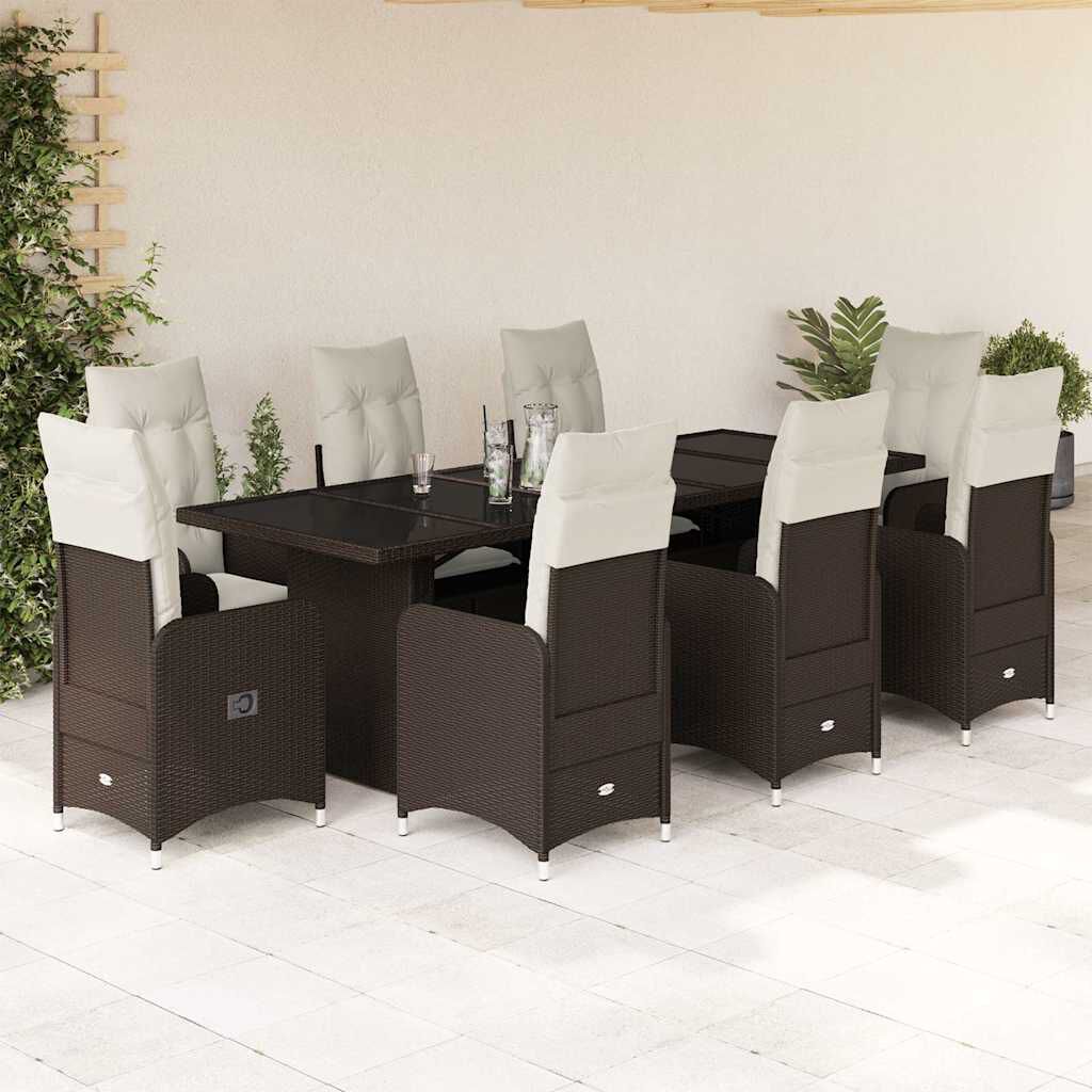 vidaXL 11 Piece Garden Bistro Set with Cushions Brown Poly Rattan