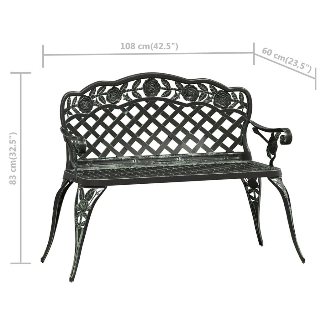 vidaXL Garden Bench 108 cm Cast Aluminium Green