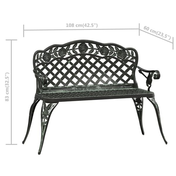 vidaXL Garden Bench 108 cm Cast Aluminium Green