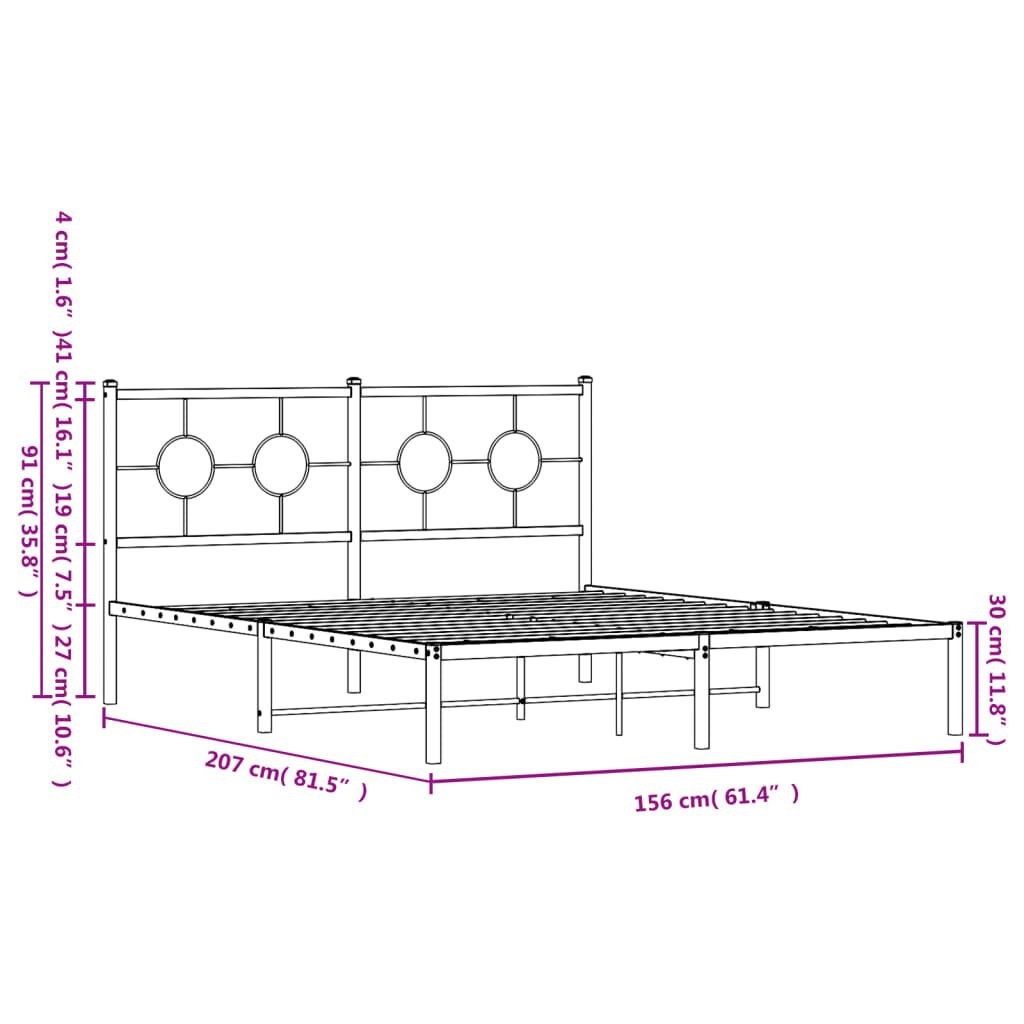 vidaXL Metal Bed Frame without Mattress with Headboard Black 150x200cm