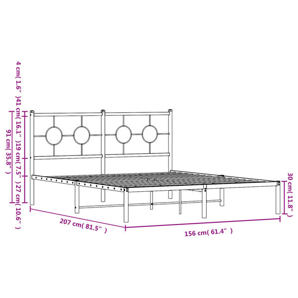 vidaXL Metal Bed Frame without Mattress with Headboard Black 150x200cm