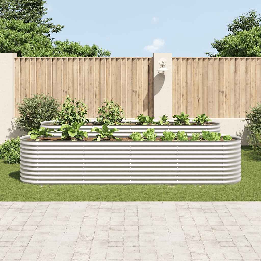 vidaXL Garden Raised Bed 400x80x81 cm Galvanised Steel Silver