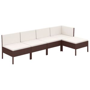vidaXL 5 Piece Garden Lounge Set with Cushions Poly Rattan Brown