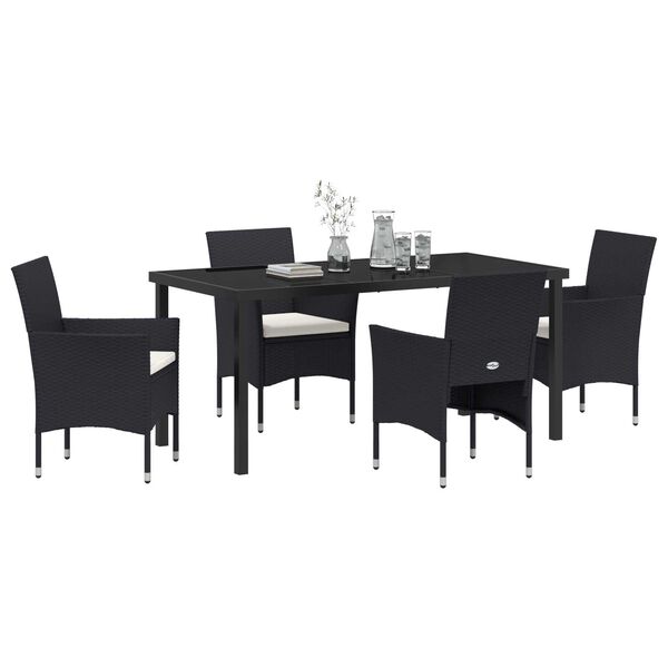 vidaXL Garden Dining Set with Cushion 5 pcs Black Poly Rattan