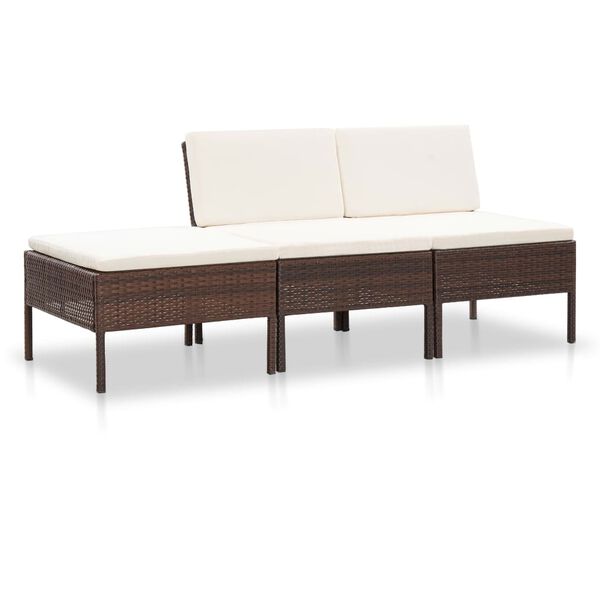 vidaXL 3 Piece Garden Lounge Set with Cushions Poly Rattan Brown