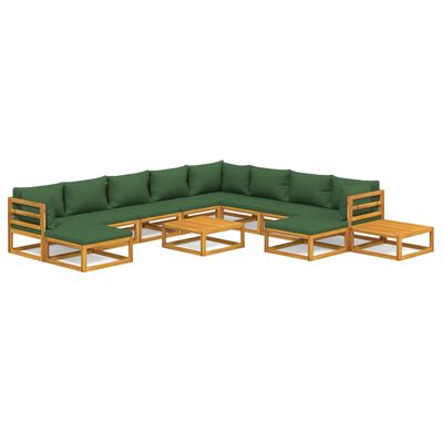 vidaXL 12 Piece Garden Lounge Set with Green Cushions Solid Wood