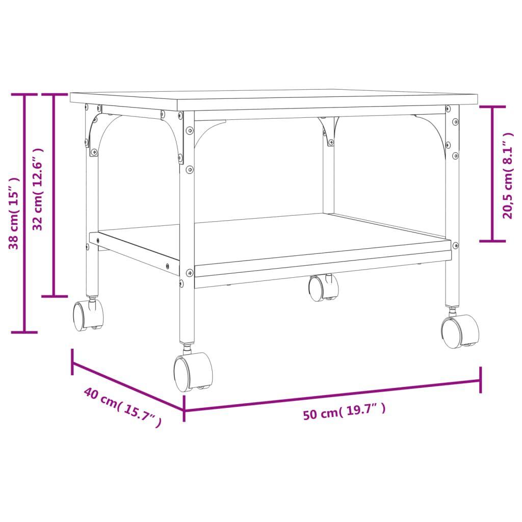 vidaXL Printer Stand 2-Tier Smoked Oak 50x40x38 cm Engineered Wood