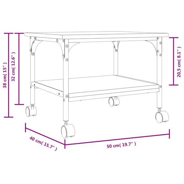 vidaXL Printer Stand 2-Tier Smoked Oak 50x40x38 cm Engineered Wood