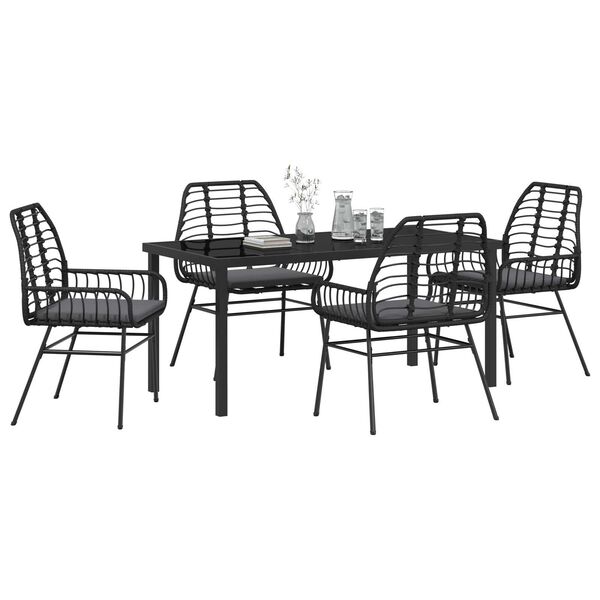vidaXL Garden Dining Set 5 pcs Black Poly Rattan