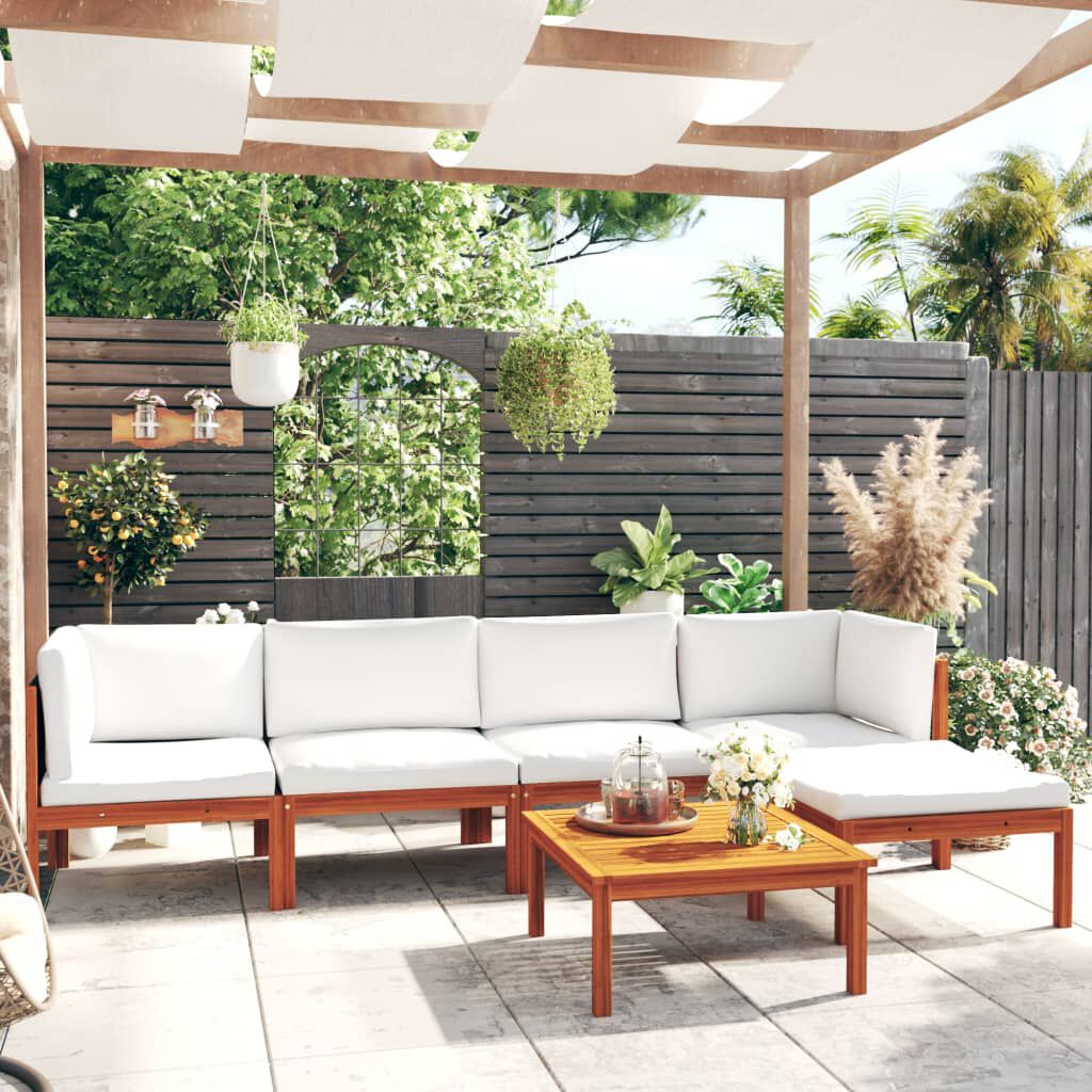 vidaXL 6 Piece Garden Lounge Set with Cushions Cream Solid Acacia Wood