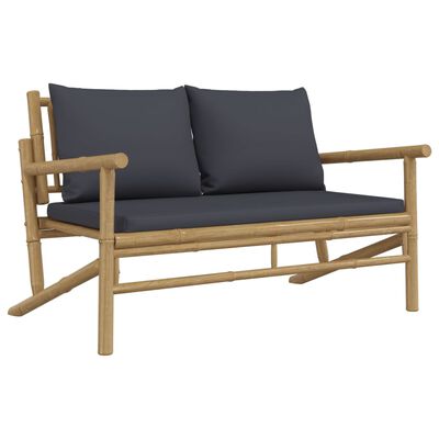 vidaXL 4 Piece Garden Lounge Set with Dark Grey Cushions Bamboo