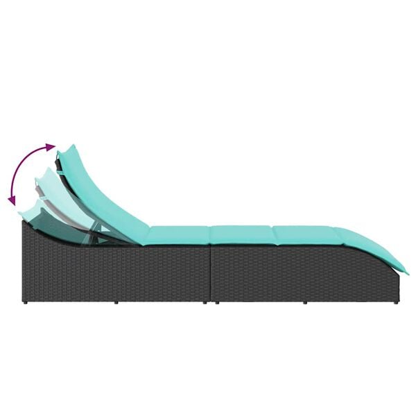vidaXL Folding Sun Lounger with Cushion and Storage Black Poly Rattan